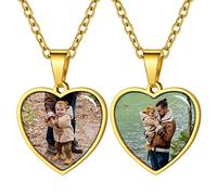 GoldChic Jewelry Personalised Heart Necklace For Women with Customised Photos, Two-Sides Engraved Pictures Tag Jewellery Keepsake Gifts For Mum