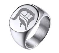 GoldChic JEWELRY Personalised Men's Stainless Steel Initial Band Ring, Polished Ganster Rings Rapper Jewellery Gifts, Size T½