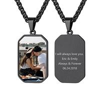 GoldChic Jewelry Personalised Photo Dog Tag Black, Men's Stainless Steel Picture Engraved Military Necklace Gifts For Father