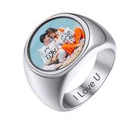 GoldChic Jewelry Personalised Round Signet Rings For Men, Stainless Steel Picture Sovereign Band Ring For RockStar, Size Y