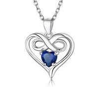 GoldChic Jewelry Silver Infinity Heart Birthstone Necklace For Women, 12 Months Sparkling Crystal Charm Anniversary Jewelry for Her Birthday for Mother Daughter, Platinum Plated, synthetic sapphire