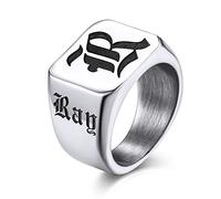 GoldChic JEWELRY Square Engraved Ring For Man, Stainless Steel Vintage Sovereign Ring For Rapper Size R½