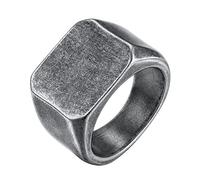 GOLDCHIC JEWELRY Stainless Steel Classical Signet Pinky Ring, Vintage Grey Simple Plain Band Ring For Men, Size V½