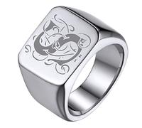 GoldChic JEWELRY Statement Signet Rings For Men Size X½, Stainless Steel Engraved Punk Initial Band Rings For Rockstar