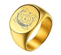 GoldChic JEWELRY Vintage Style Gold Signet Ring, Personalized Engraved Letter Band Ring For Men, Size T½