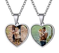GoldChic Jewelry Women's Photo Heart Tag Personalised with Two Pictures, Stainless Steel Custom Double-Sides Images Engarved Necklace For Mother Nana