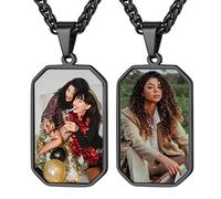 GoldChic Jewelry Women's Two Pictures Pendant Personalised, Black Double Photos Customised Necklace Memorial Keepsake Jewellery Gifts For Nan Mother