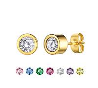 GoldChic Jewelry7pcs Bezel-set Stud Earrings, 18K Gold Plated Birthstone Earrings, Interchangeable Earrings Women Wedding Gift 5mm-with Gift Box