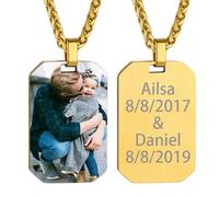GoldChic Men's Chain Necklaces Customised Photo Necklace for Men Women Custom Military Army Dog Tag Personalised Gifts Engraving Picture Message Special Date Keepsake Memorial Jewellery