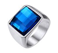 GoldChic Men's Stainless Steel Blue Sapphire Ring, Square Created Gemstone Lucifer Rings Size N½