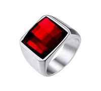 GoldChic Personalized Birthstone Rings For Man, Stainless Steel Square Gemstone Signet Sovereign Ring For Father Size R½
