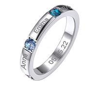 GoldChic Personalized Cubic Zirconia Rings for Girlfriends, Lucky Birthstone Engraved Band Stainless Steel Finger Ring Size V 1/2, Mothers Day Gifts for Women