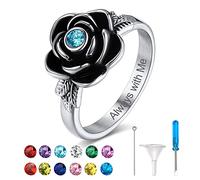 GoldChic Personalized Flower Urn Rings with Birthstone For Man, Stainless Steel Keepsake Ashes Memorial Ring For Father Size R½