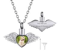 GoldChic Silver Stainless Steel Chain Angel Wings Ashes Necklace for Mother Women's Personalized Photo Urn Pendant Keepsake Jewellery for Ash