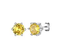 GoldChic Silver Stud Earrings for Women Hypoallergenic Small Studs Round Crystal Sparkly Cubic Zirconia Yellow Topaz November Birthstone Earrings Women's Jewellery Gifts for Girlfriend Daughter