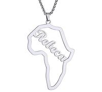 GoldChic Stainless Steel African Map Necklace with Personalized Name, Large Name Choker Necklace with Wheat Chain Custom Jewelry Gift for Women Men