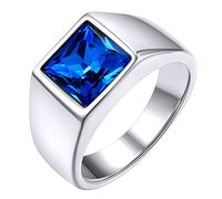 GoldChic Stainless Steel Classical Blue Topaz Engagement Ring, Created Sapphire Band Ring For Men, Size Z½