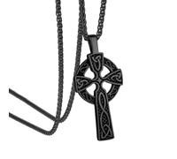 GoldChic Stainless Steel Cross Necklace for Men Women Black Pendant Necklaces Chains Knot Celtic Christian Irish Religious Nun Priest Monk Jewellery Gifts