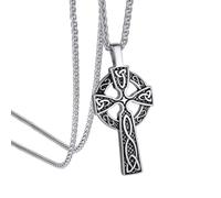 GoldChic Stainless Steel Cross Necklace for Men Women Silver Pendant Necklaces Chains Trinity Knot Celtic Christian Irish Religious Nun Priest Monk Jewellery Gifts