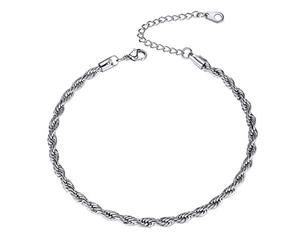 GoldChic Twister Rope Chain Ankle Bracelet, Stainless Steel Anklets for Women, 3mm