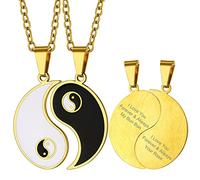 GoldChic Yin Yang Necklace for 2, Stainless Steel Personalized Best Friend Necklace For 2 Matching BFF Bestie Couple Pendant, Chinese Taoist Tai Chi Necklace Gold