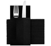 Goldclean Black Napkins Hand Towels Disposable, Linen-Feel Dinner Napkins with Prefolded Built-in Flatware Pocket, Guest Paper Hand Towels For Wedding, Dinner Or Party (16x16in, 50Pack）