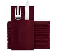 Goldclean Dark Burgundy Napkins Hand Towels Disposable, Linen-Feel Dinner Napkins with Prefolded Built-in Flatware Pocket, Guest Paper Hand Towels For Wedding, Dinner Or Party (16x16in, 50Pack）
