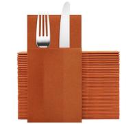 Goldclean Terracotta Napkins Hand Towels Disposable, Linen Feel Dinner Napkins with Prefolded Built-in Flatware Pocket, Guest Paper Hand Towels For Wedding, Dinner Or Party (16x16in, 50Pack）