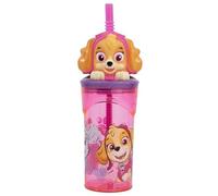 Golddunes 3D Cartoon Character Kids Figurine Re-Usable Plastic Tumbler Beaker with Re-Usable Flexi Straw - 360ml (Paw Patrol Skye Girls)