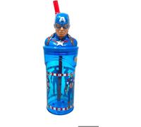Golddunes 3D Cartoon Character Kids Figurine Re-usable Plastic Tumbler Beaker with Re-usable Flexi Straw - 360ml (Captain America)