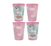 Golddunes 4pc Cups 260ml Cartoon Character Drinking Party Pack, Tumbler Re-Usable Plastic (Pink/White Unicorn)