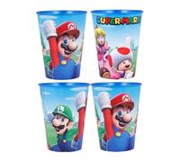 Golddunes 4pc Cups 260ml Cartoon Character Drinking Party Pack, Tumbler Re-Usable Plastic (Red and Blue Mario)