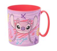 Golddunes Kids 2023 Character Licence Mug 350ML Drinking Re-Usable Plastic Cup Microwave Safe (Stitch Angel)