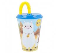 Golddunes Kids Character Sports Tumbler 430ML Drinking Re-usable Plastic Cup with Re-Usable Straw (Llamas)