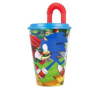 Golddunes Kids Character Sports Tumbler 430ML Drinking Re-usable Plastic Cup with Re-Usable Straw (Sonic)