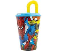 Golddunes Kids Character Sports Tumbler 430ML Drinking Re-usable Plastic Cup with Re-Usable Straw (Spiderman Flyer)