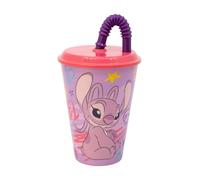 Golddunes Kids Character Sports Tumbler 430ML Drinking Re-usable Plastic Cup with Re-Usable Straw (Stitch Angel)