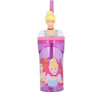 Golddunes Reusable 3D Cartoon Character Kids Figurine Re-usable Plastic Tumbler Beaker with Re-usable Flexi Straw - 360ml (Princess)