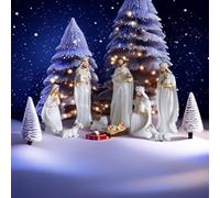 GoldDuoDuo 9 Pieces European Style Nativity Set for Indoor, Real Scene Figurines & Figures Manger Scene Resin Crafts for Christmas Decoration