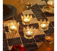 GOLDEAL 6Pcs Crown Tealight Candle Holders,Votive Candle Holders,Clear Glass,IdealHolder for Wedding Centerpieces,Party,Dinner, Christmas Decorations