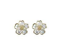(golden) 1 Pair Women Elegant Stud Earrings Flower Shape Acrylic Ear Studs Metal Earrings Jewelry Accessories Gift