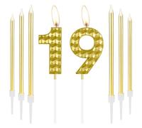 Golden 19th Birthday Decorations - Gold Birthday Number 19, Girls & Boys Party Candles & Toppers for Women, Men, Wedding & Anniversary