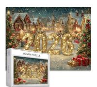 Golden 2026 New Year Poster 1000 Piece Jigsaw Puzzles for Adults Christmas Village Snow Jigsaw Puzzle Colorful DIY Puzzles for Home Decoration Gifts Family Puzzle Perfect for Game Nights 70×50 cm