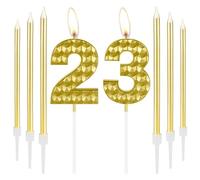 Golden 23rd Birthday Decorations - Gold Birthday Number 23 Candles & Topper for Women, Men, Boys & Girls