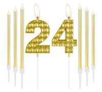 Golden 24th Birthday Decorations, Gold 24 Cake Candles Topper for Women Men Birthday Party Wedding Anniversary