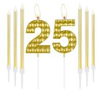 Golden 25th Birthday Candles, Girls & Boys 25th Decorations, Gold 25 Candles, Happy Birthday Cake Topper