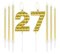 Golden 27th Birthday Candles - Gold Cake Number 27 Topper for Women, Men, Birthday Parties & Wedding Anniversaries