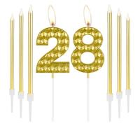 Golden 28th Birthday Candles, Gold Number 28 Cake Topper for Girls Boys Women Men, Party Decorations, Wedding Anniversary