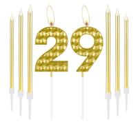 Golden 29th Birthday Candles, Gold Number 29 Cake Topper for Girls Boys Women Men, Party Decorations for Anniversary Wedding