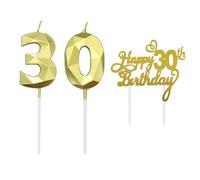 Golden 30th Birthday Candle Set - Number 30 Cake Topper with Happy Birthday Sign - Perfect 30th Birthday Decorations and Party Supplies for Men - Elegant 30 Candle for Anniversary or Wedding.